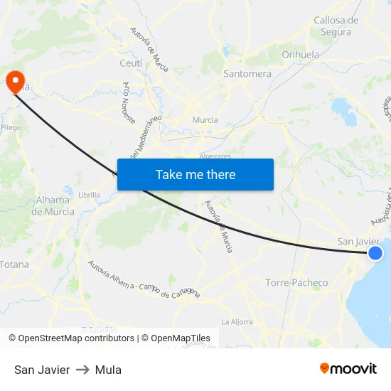 San Javier to Mula map