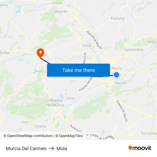 Murcia Del Carmen to Mula map