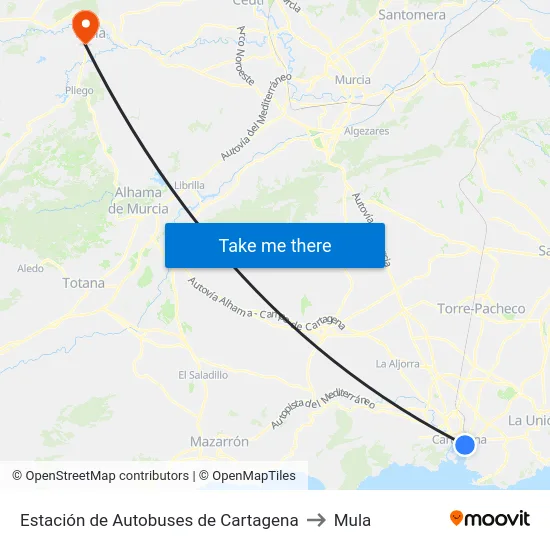 Estación de Autobuses de Cartagena to Mula map