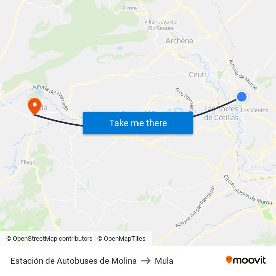 Estación de Autobuses de Molina to Mula map