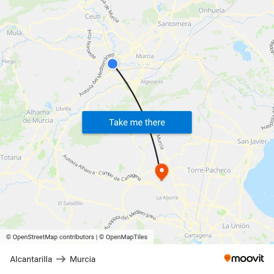 Alcantarilla to Murcia map