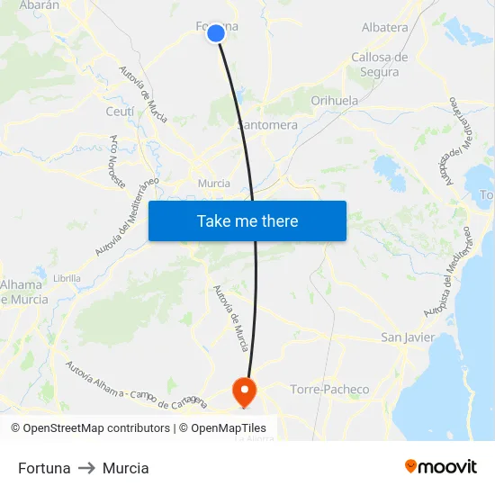 Fortuna to Murcia map