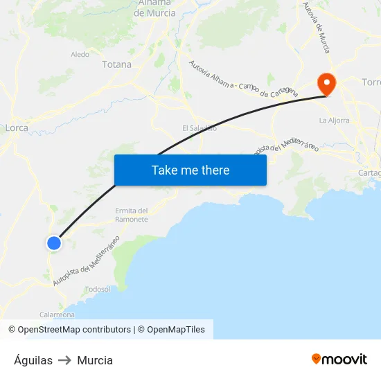Águilas to Murcia map