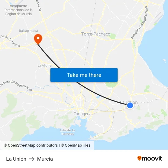 La Unión to Murcia map