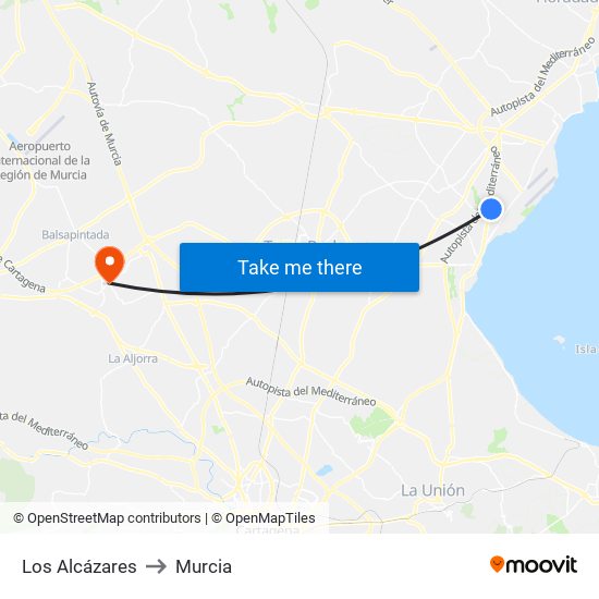Los Alcázares to Murcia map