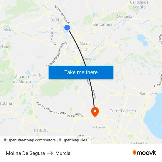 Molina De Segura to Murcia map