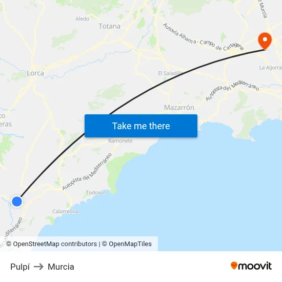 Pulpí to Murcia map