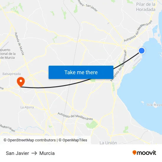 San Javier to Murcia map