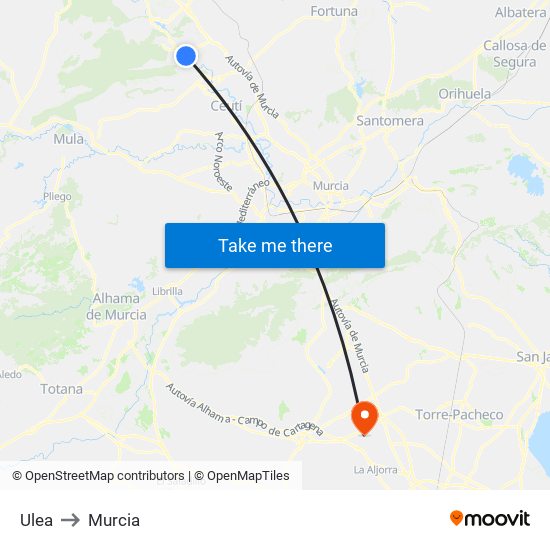 Ulea to Murcia map