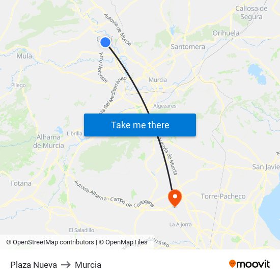 Plaza Nueva to Murcia map