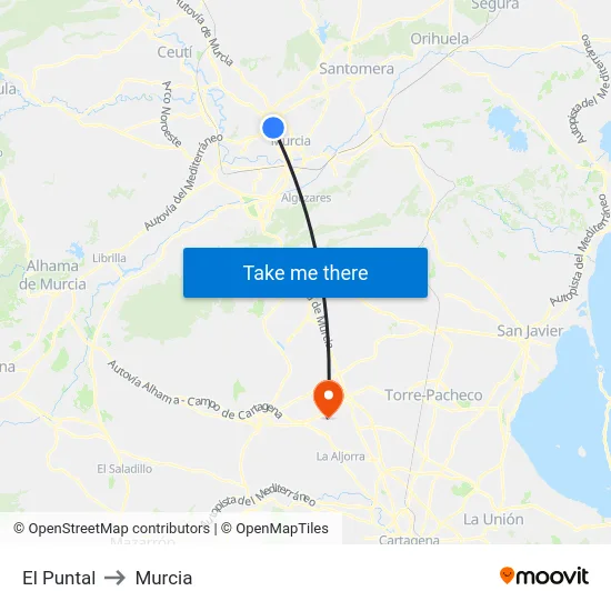 El Puntal to Murcia map