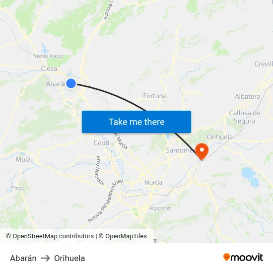 Abarán to Orihuela map