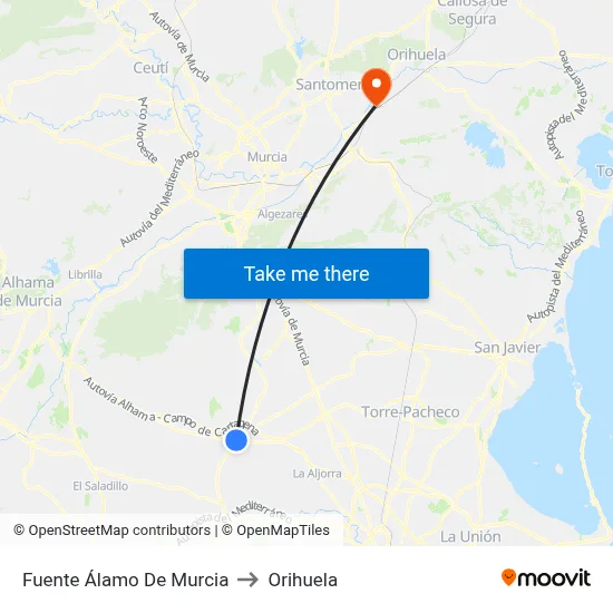 Fuente Álamo De Murcia to Orihuela map