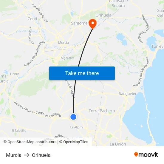 Murcia to Orihuela map