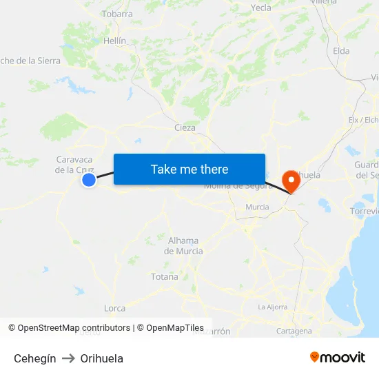Cehegín to Orihuela map