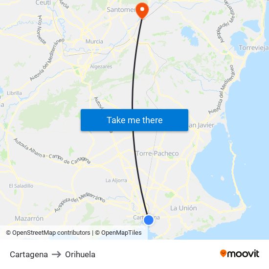 Cartagena to Orihuela map