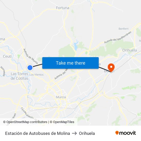 Estación de Autobuses de Molina to Orihuela map