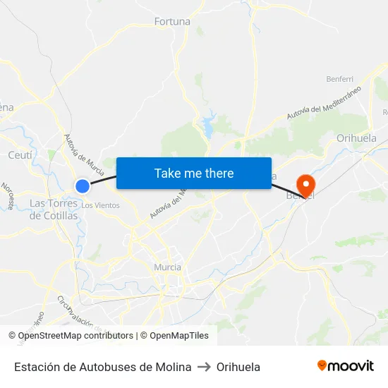 Estación de Autobuses de Molina to Orihuela map