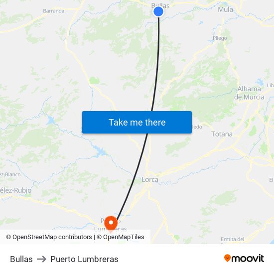 Bullas to Puerto Lumbreras map