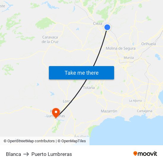 Blanca to Puerto Lumbreras map
