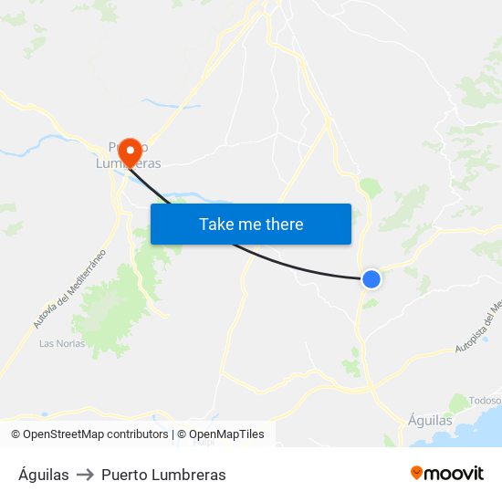 Águilas to Puerto Lumbreras map