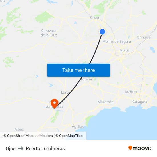 Ojós to Puerto Lumbreras map