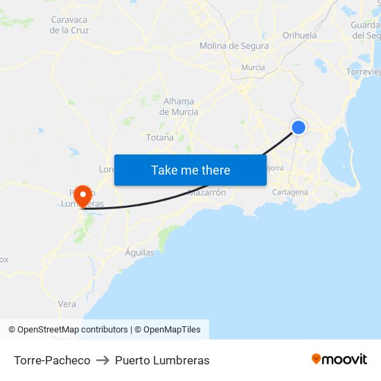 Torre-Pacheco to Puerto Lumbreras map