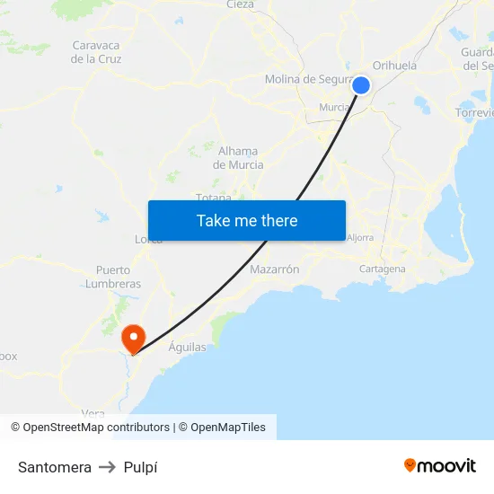 Santomera to Pulpí map