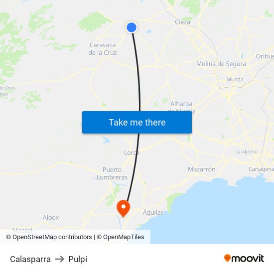 Calasparra to Pulpí map
