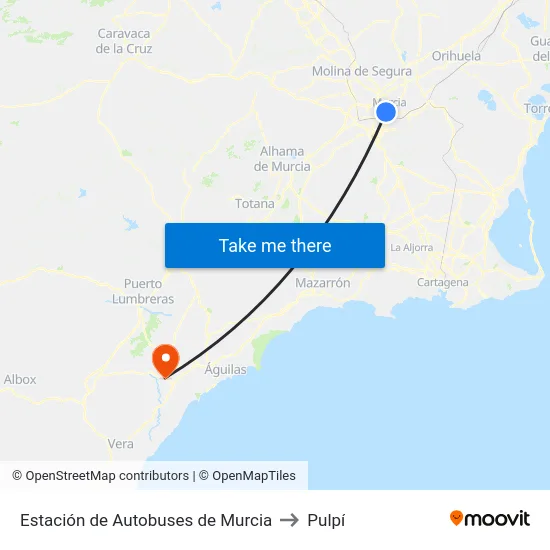 Estación de Autobuses de Murcia to Pulpí map