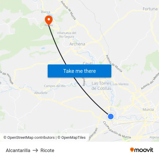 Alcantarilla to Ricote map