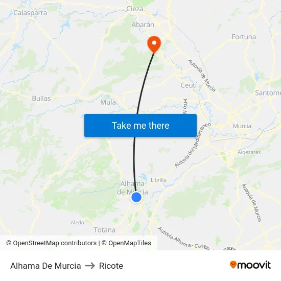 Alhama De Murcia to Ricote map