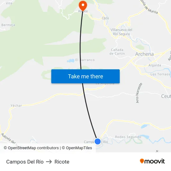 Campos Del Río to Ricote map