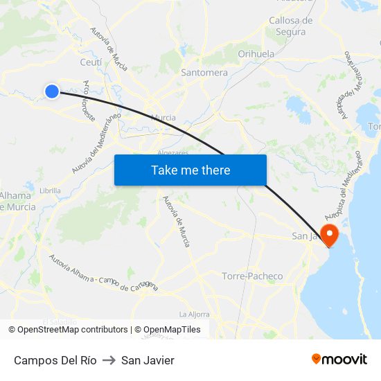 Campos Del Río to San Javier map