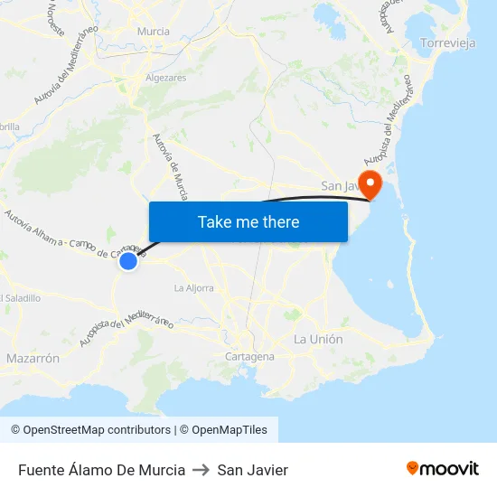 Fuente Álamo De Murcia to San Javier map