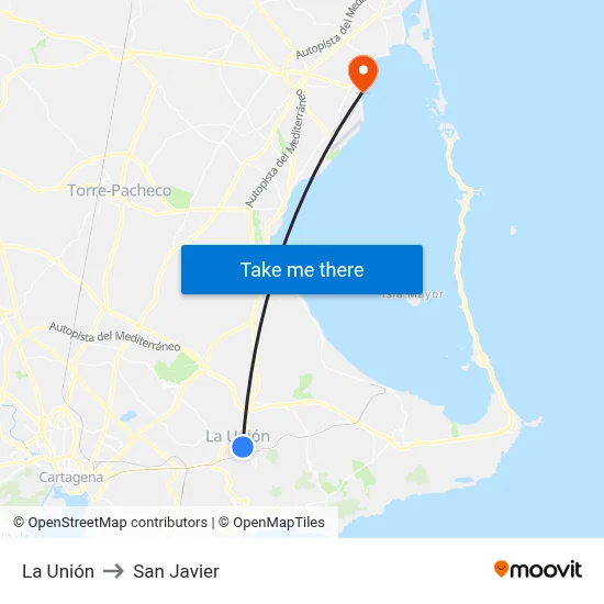 La Unión to San Javier map