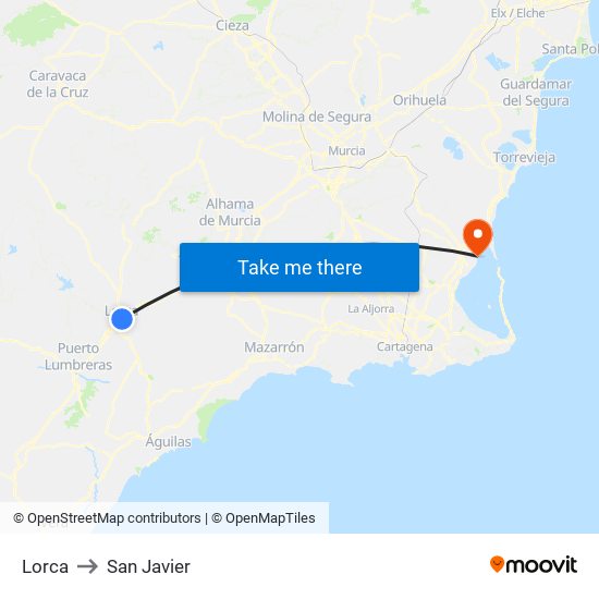 Lorca to San Javier map