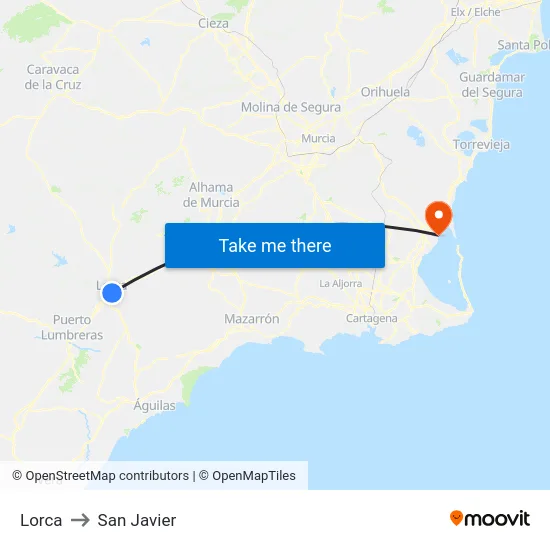 Lorca to San Javier map