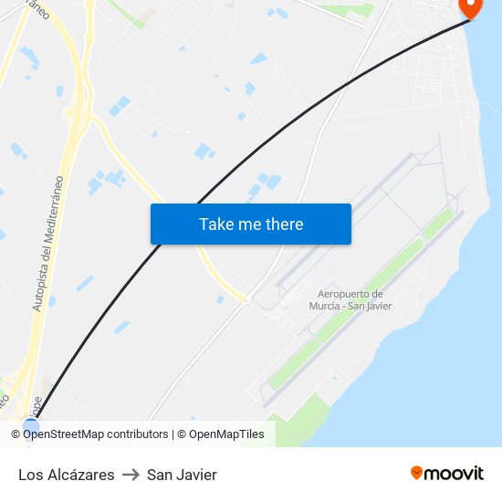 Los Alcázares to San Javier map