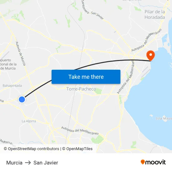 Murcia to San Javier map