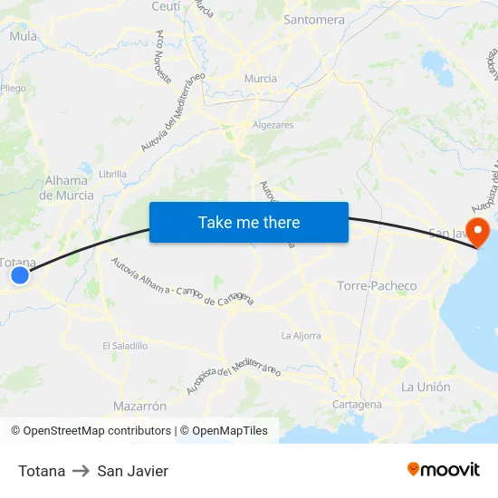 Totana to San Javier map