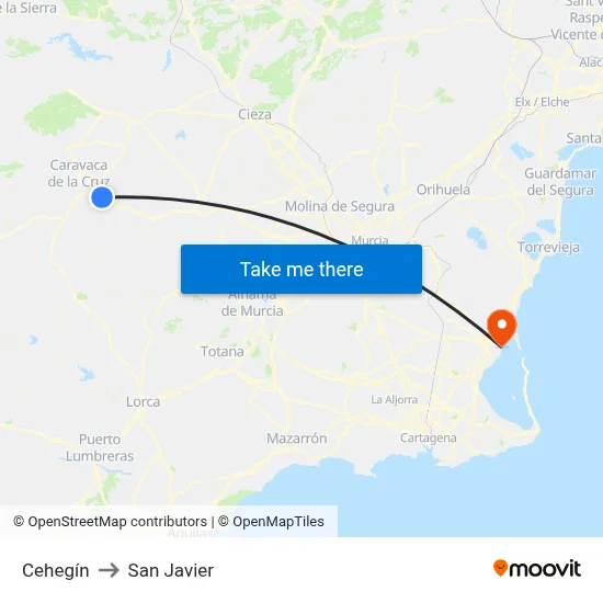 Cehegín to San Javier map
