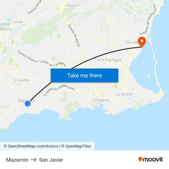 Mazarrón to San Javier map