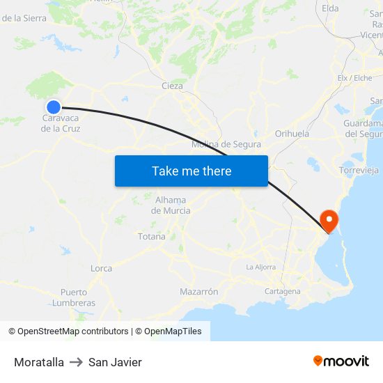 Moratalla to San Javier map