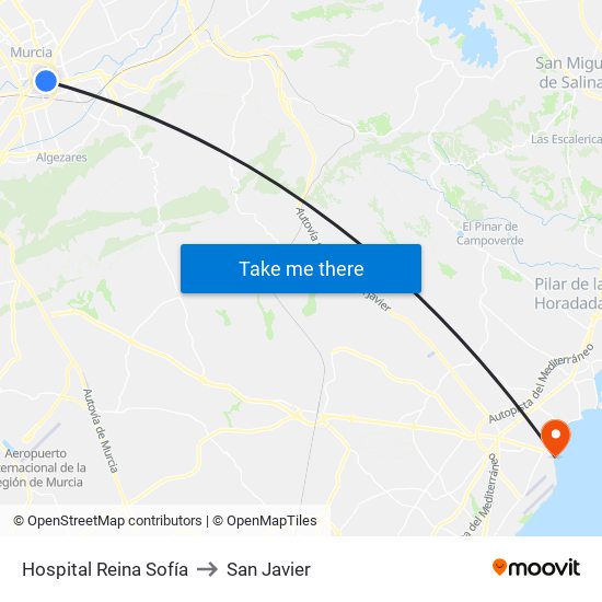 Hospital Reina Sofía to San Javier map