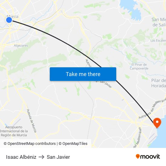 Isaac Albéniz to San Javier map