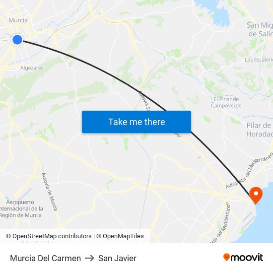 Murcia Del Carmen to San Javier map