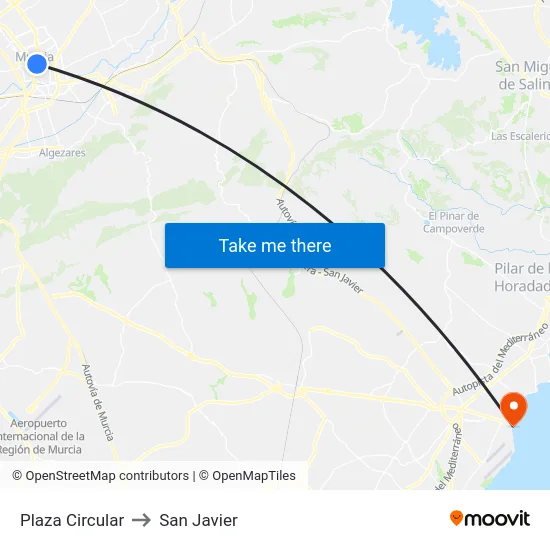 Plaza Circular to San Javier map