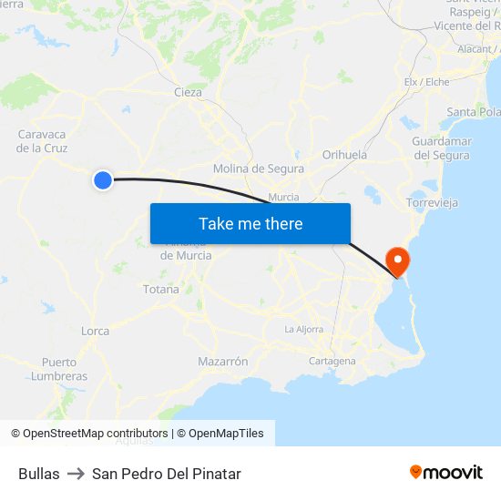 Bullas to San Pedro Del Pinatar map