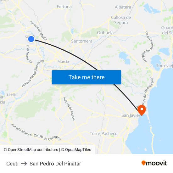 Ceutí to San Pedro Del Pinatar map